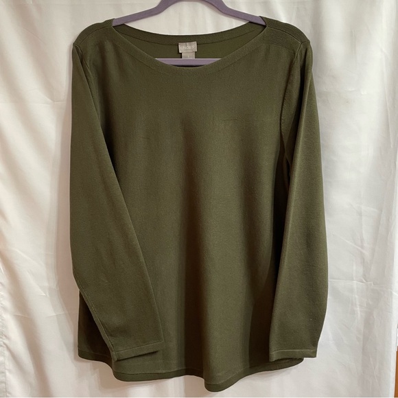 Women’s Chico's 3 Forest Green Knit Top Fall Business Casual Career Office - Picture 2 of 6